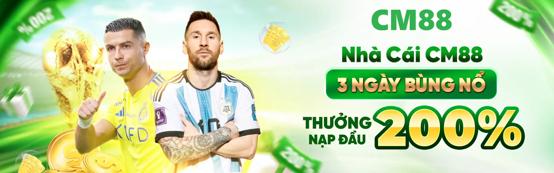 banner khuyến mãi 200% của nhà cái cm88